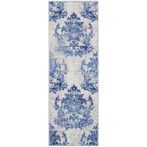 Whimsicle Ivory Navy 2 ft. x 8 ft. Floral Farmhouse Kitchen Runner Area Rug