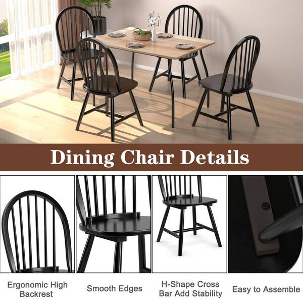 Costway Black Vintage Windsor Dining Side Chair Wood