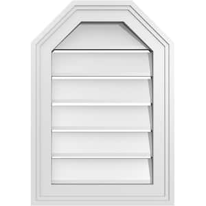 14 in. x 20 in. Octagonal Top Surface Mount PVC Gable Vent: Functional with Brickmould Frame