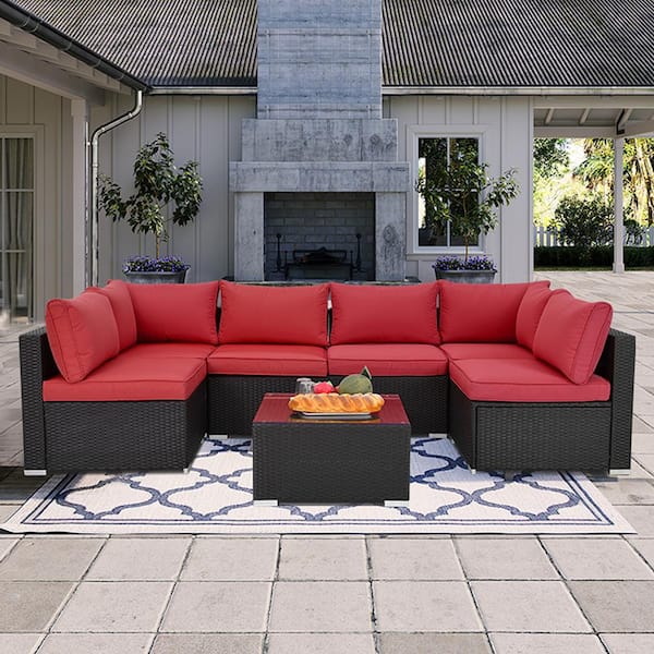 Red outdoor sectional deals couch