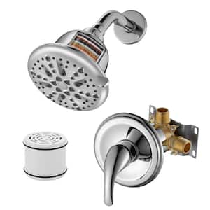 1-Handle 7-Spray Round High Pressure Shower Systems 1.8 GPM with Filtered Adjustable Heads in Chrome (Valve Included)