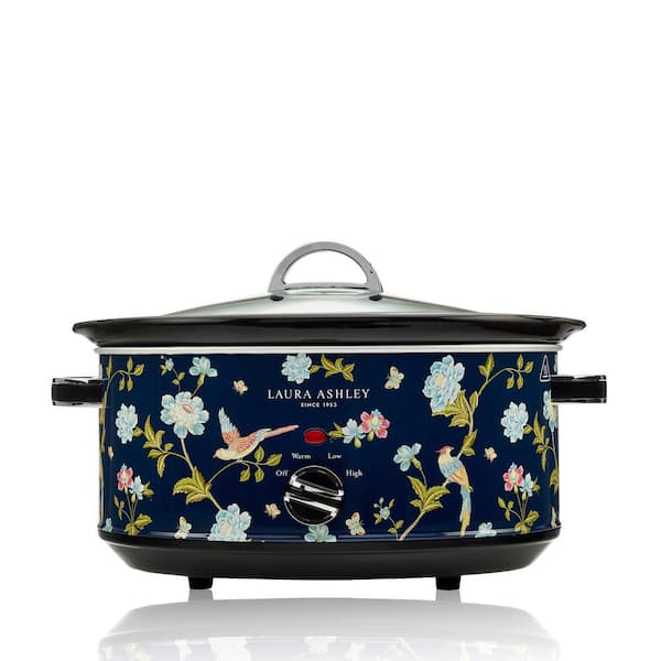Laura Ashley VQ - 6.9 qt. Elveden Navy Stainless Steel Slow Cooker with Non-Slip Feet