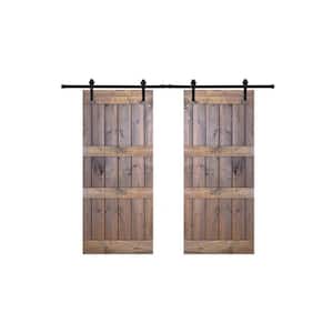 76 in. x 84 in. Fully Set Up Brair Smoke Finished Pine Wood Sliding Barn Door with Hardware Kit