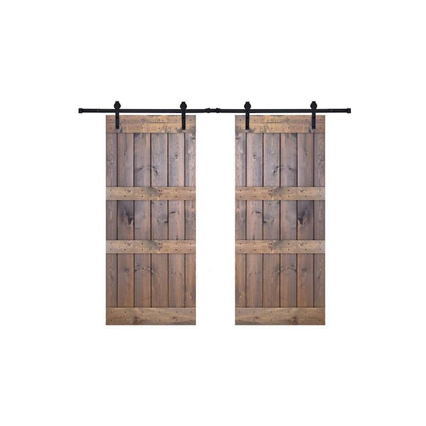 Dessliy 76 in. x 84 in. Fully Set Up Brair Smoke Finished Pine Wood Sliding Barn Door with Hardware Kit