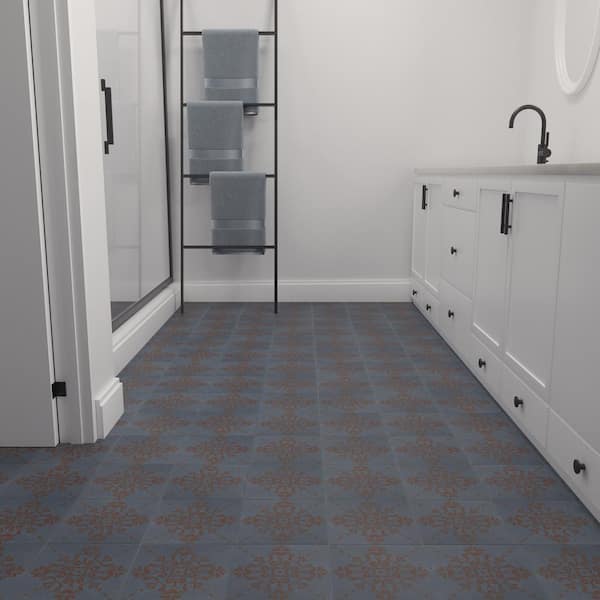 Moroccan Concrete Blue Gray 4 in. x 4 in. Glazed Porcelain Decorative Floor and Wall Sample Tile