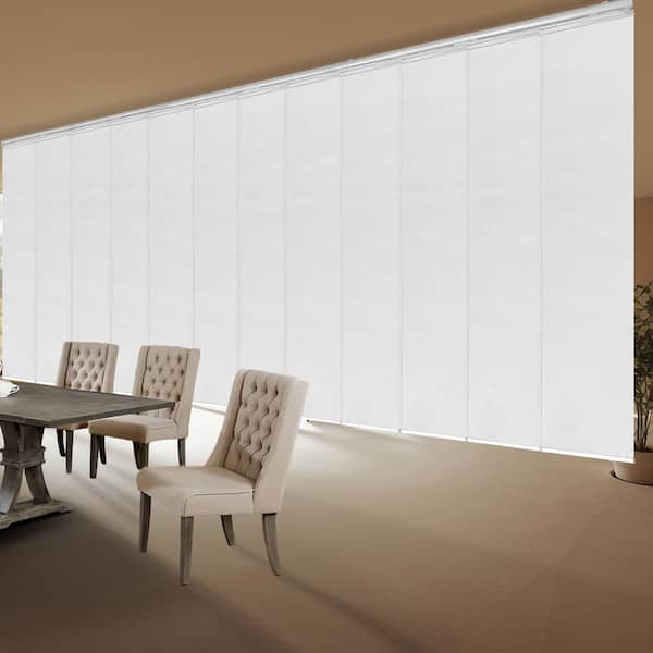 EMOH Crystal White 140 in. - 260 in. W x 94 in. L Adjustable 12-Panel White Double Rail Panel Track with 23.5 in. Slates