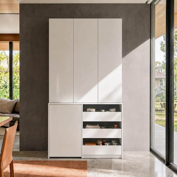White Wood 47.2 in. Bedroom Armoire with 3-Drawers, Cabinet, and Push Open Doors