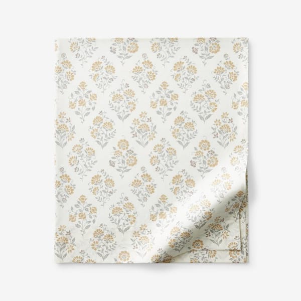 The Company Store Company Cotton Mariel Bouquet Gold Cotton Percale Full Flat Sheet