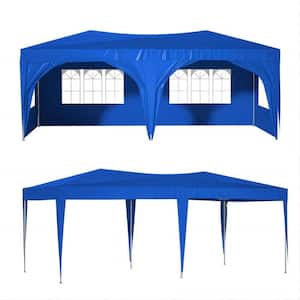 10 ft. x 20 ft. Outdoor Blue Pop Up Canopy Tent with 6 Sand Bags, 6 Ropes and 12 Stakes