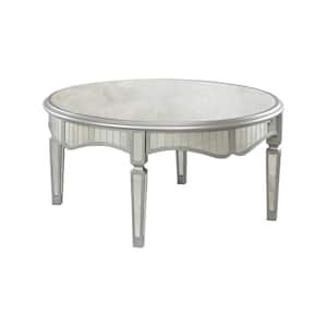 Carter 36 in. Silver Mirrored Round Wood Coffee Table