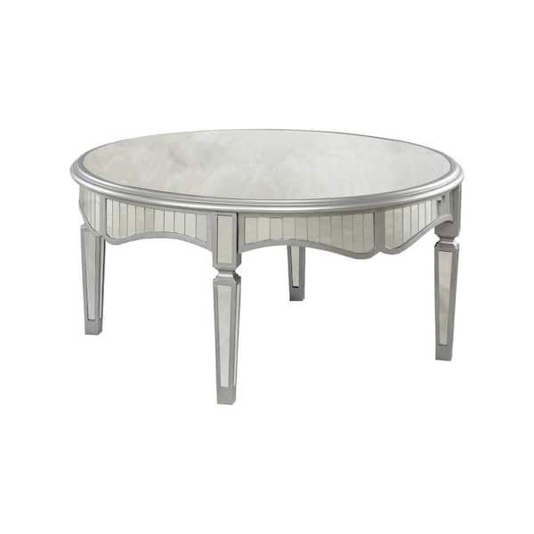 Unbranded Carter 36 in. Silver Mirrored Round Wood Coffee Table