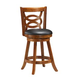 24 in. Black and Brown High Back Wood Bar Chair with Upholstery Seat Set of 2