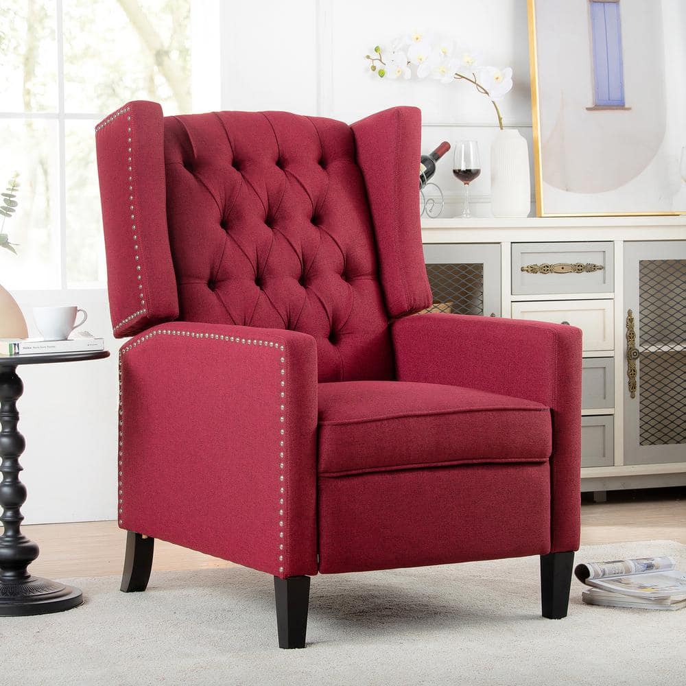 Merax Wine Red Fabric 27.16 in. W Tufted Wingback Manual Recliner with ...