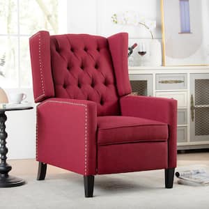 Wine Red Fabric 27.16 in. W Tufted Wingback Manual Recliner with Nailheads Arm