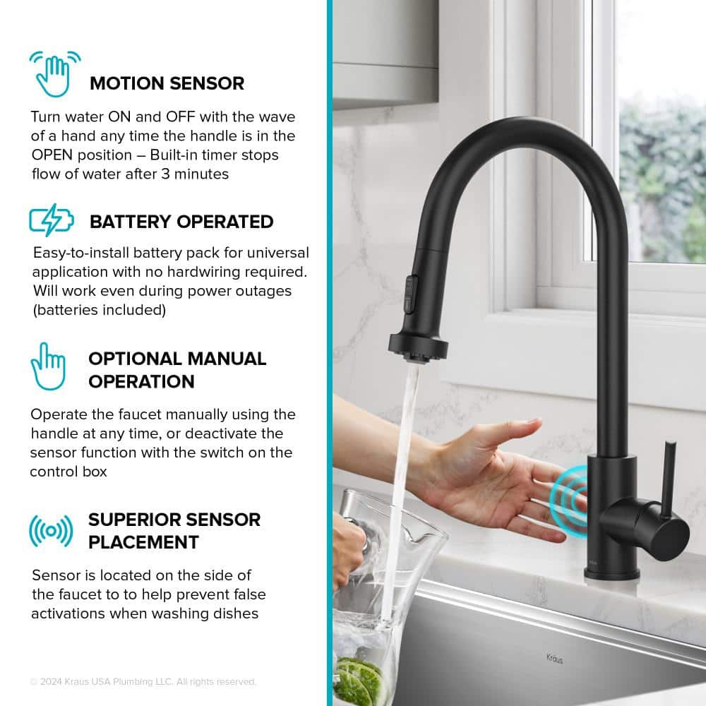 Matte Black Touchless Kitchen Faucet with Pull-out Spray