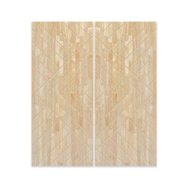 CALHOME 84 in. x 80 in. Hollow Core Natural Pine Wood Unfinished Interior Double Sliding Closet Doors
