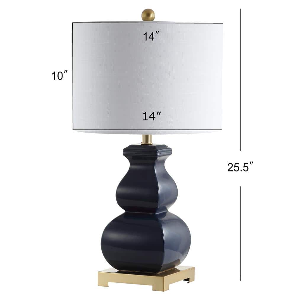 Navy and Gold Ceramic LED Table Lamp with Linen Shade