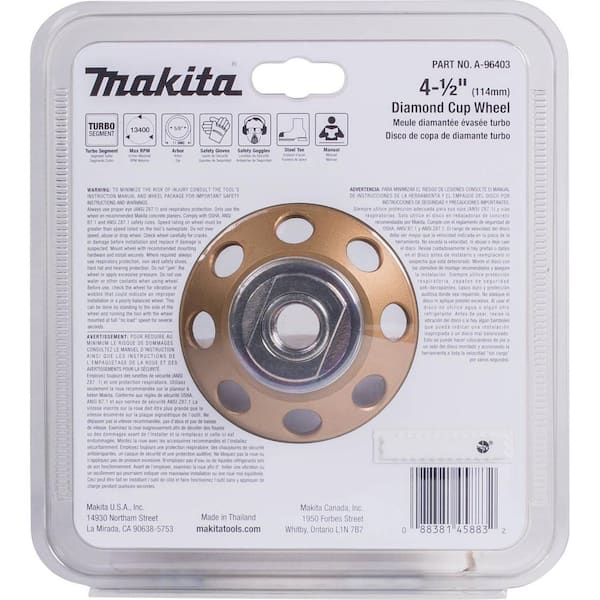 Makita 4 1/2" 8 Segment Low Vibration Diamond Cup Wheel A-96403 36435 for sale online 