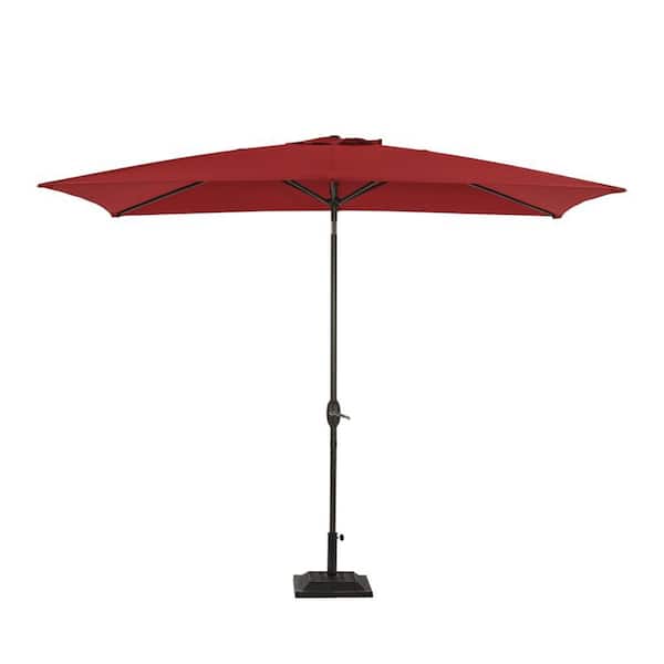 Siavonce 10 ft. Market Patio Umbrella in Red with Solar Lights - 30 LED Rectangular Tilt Umbrella Aluminum Pole