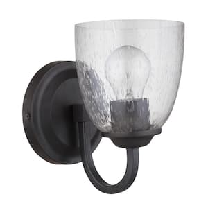 Serene 5.63 in. 1 -Light Espresso Finish Wall Sconce with Clear Seeded Glass