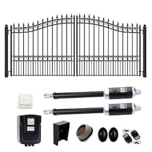 12 ft. x 6 ft. Automated Steel London Dual Swing Black Steel Driveway Gate and Gate Opener Kit ETL Listed Fence Gate