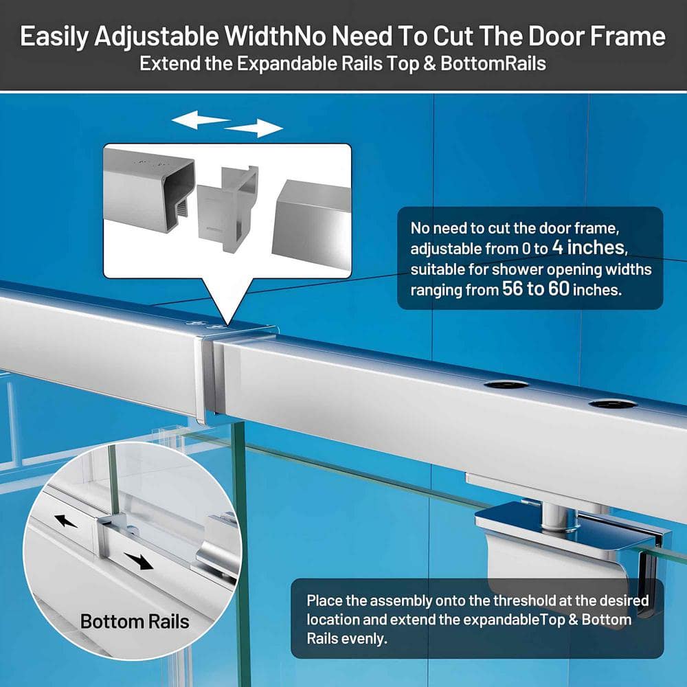 60 in. Chrome Semi-Frameless Pivot Shower Door with Clear Glass