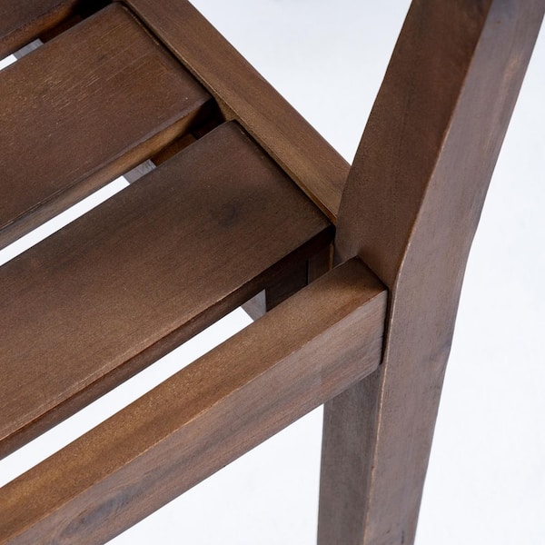 2-Pieces Acacia Wood Outdoor Dining Chairs in Dark Brown for Garden