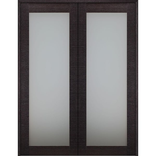 Belldinni Avanti 36" x 79.375" Both Active Black Apricot Frosted Glass and Manufactured Wood Standard Double Prehung French Door