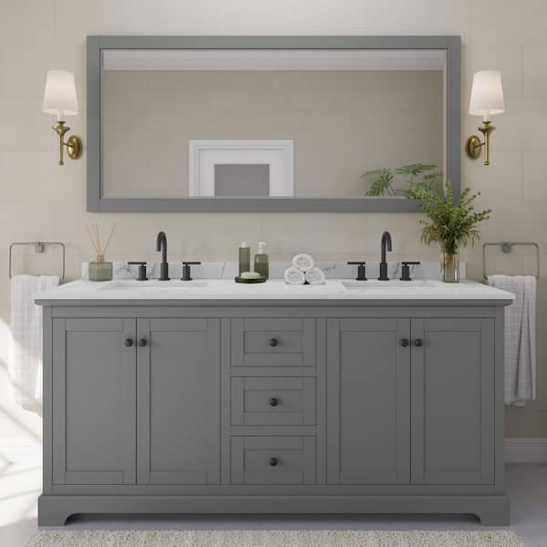 Avery 72 in. W x 22 in. D x 35 in. H Double Bath Vanity in Dark Gray with Giotto Quartz Top