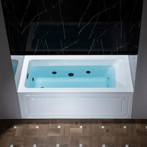 60 in. x 32 in. Whirpool and Heated Bathtub with Matte Black Left Drain in White