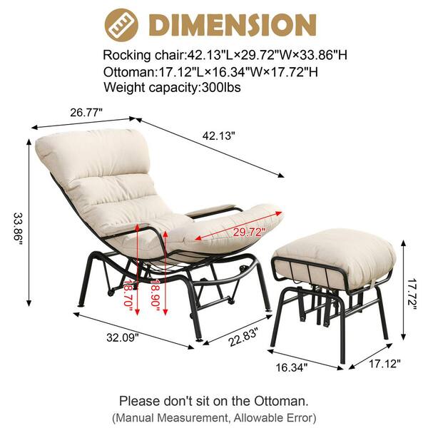 HOOOWOOO Mono Metal Patio Lounge Outdoor Rocking Chair with An Ottoman and Black Cushions