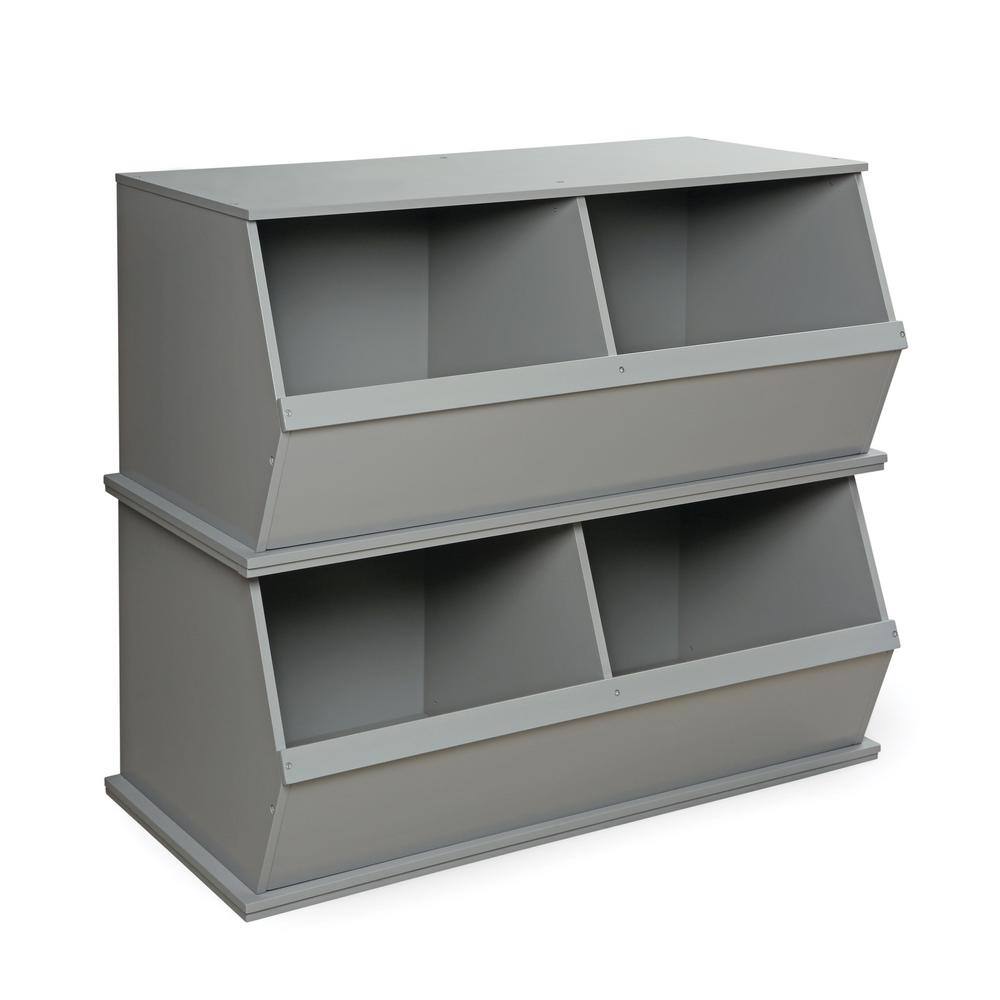 Gray MDF Two-Bin Stackable Storage Cubby for Kids