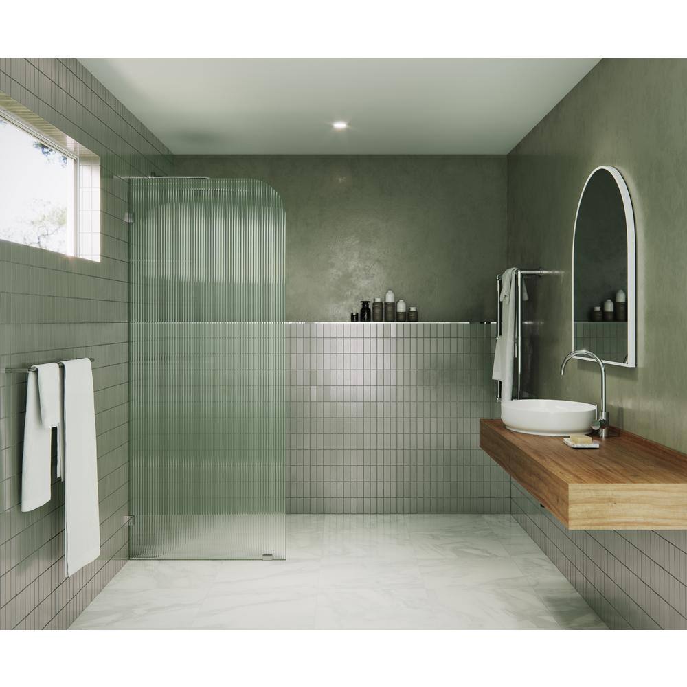 Aurora 78" Fluted Frosted Glass Frameless Shower Door with Chrome Finish