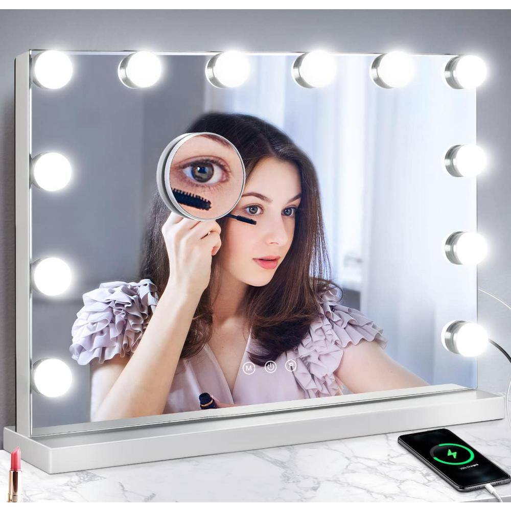 Lighted Makeup Vanity Hollywood Mirror with 3 Color Lights Dimmable LED Bulbs with 10x Magnification, White