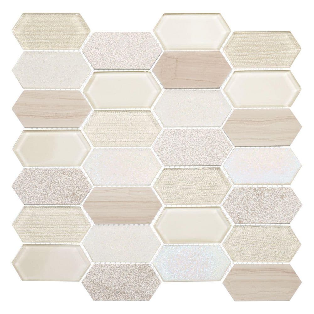Niko Gena 1.5 in. x 3.5 in. Hexagon Glossy Textured Look Glass and Marble Wall and Floor Mosaic Tile Sample price history on PriceWatchPro