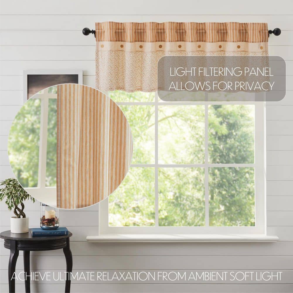 Gold and Creme Cotton Ruffled Valance with Wood Button Detail