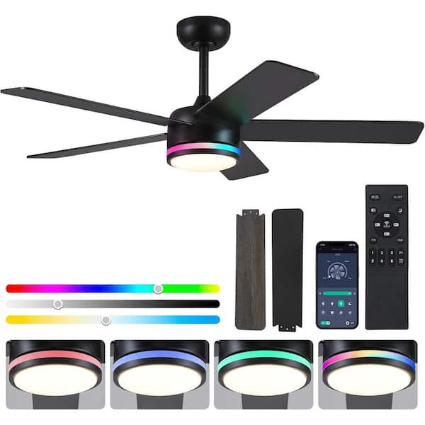 46 in. Indoor/Outdoor 6-Speed Black Ceiling Fan with RGB Color LED Light and Remote/APP Control