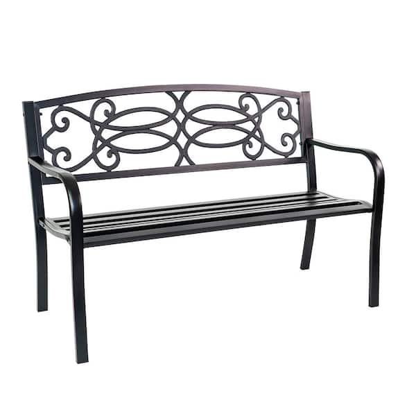 Patio Premier Marion Black Outdoor Metal Park Bench 243051 - The Home Depot