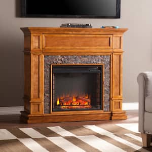 Auburn 45.5 in. Faux Stone Media Electric Fireplace TV Stand in Brown Sienna