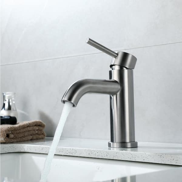 Single-Handle Single-Hole Bathroom Faucet in Brushed Nickel