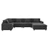 Harper & Bright Designs 128 in. Chenille Sectional Sofa in. Black with Oversized Ottoman, Hidden Armrest Storage, Cup Holders, Charging Ports GTT059AAB