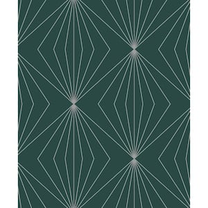 57.5 sq. ft. Metallic Silver and Deep Teal Diamond Vector Unpasted Nonwoven Paper Wallpaper Roll