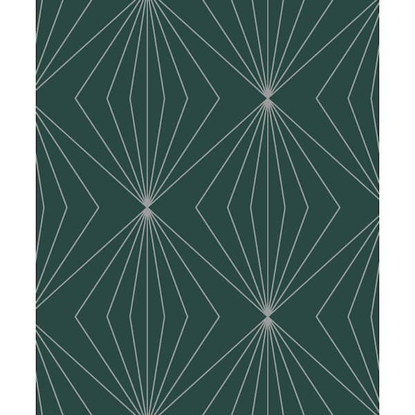 Seabrook Designs 57.5 sq. ft. Metallic Silver and Deep Teal Diamond Vector Unpasted Nonwoven Paper Wallpaper Roll