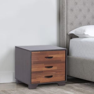 16 in. Brown 3-Drawer Wooden Nightstand