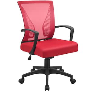 Office Red Mid Back Swivel Lumbar Support Desk, Computer Ergonomic Mesh Chair with Armrest
