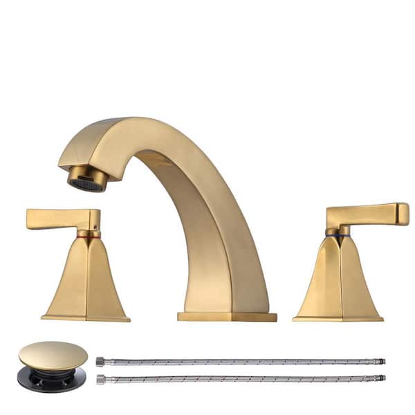 WOWOW 8 in. Widespread Double Handle Bathroom Faucet with Pop-Up Drain in Brushed Gold