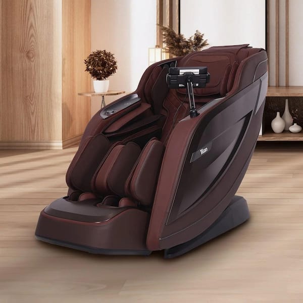 Pro 8500 MAX Brown Faux Leather Reclining 4D Massage Chair with Zero Gravity, Heated Lumbar, Extended Dual Rail Tracks