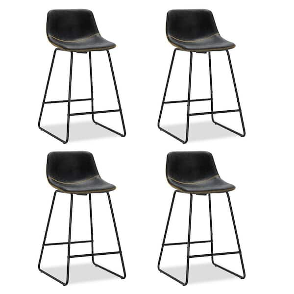 LUE BONA 33.07 in. Black Faux Leather Counter Height Bar Stools with Metal Frame (Set of 4)