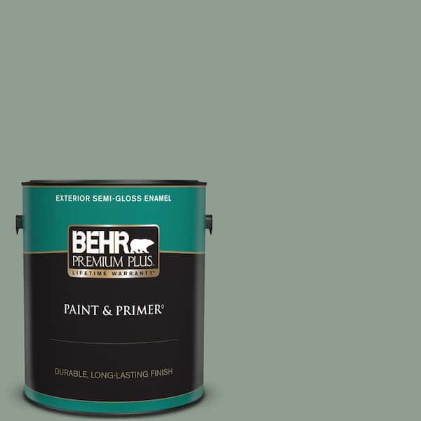 BEHR PREMIUM PLUS 1 gal. #ICC-104 Balsam Fir Semi-Gloss Enamel Exterior Paint & Primer