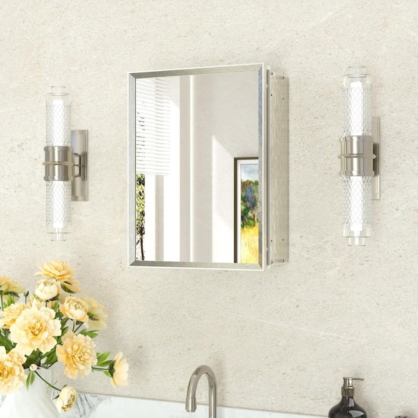 14 in. W x 18 in. H Rectangular Aluminum Medicine Cabinet with Mirror in Brushed Nickel
